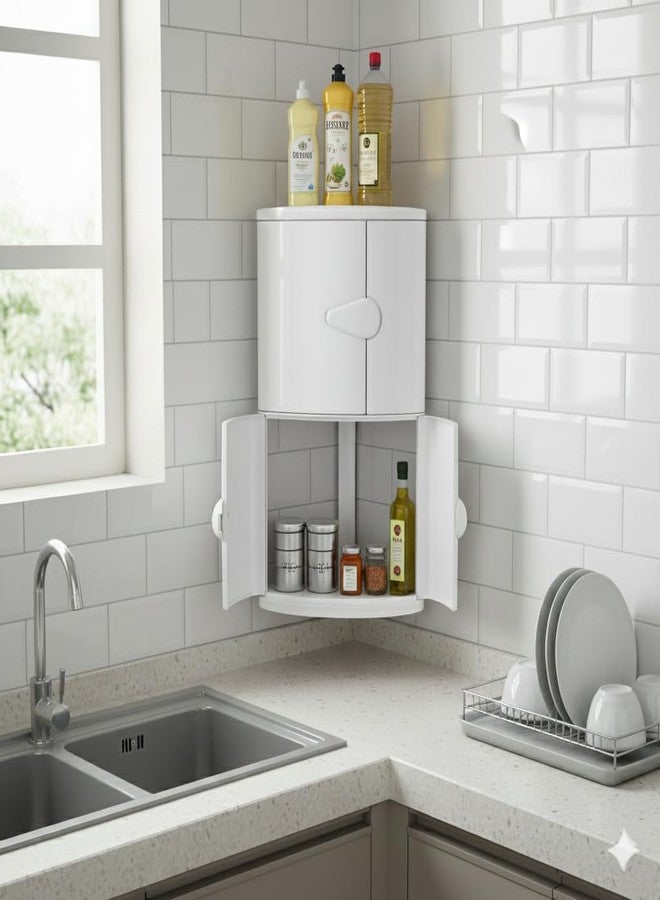 CIPLA PLAST Plastic Double Door Corner Cabinet for Bathroom Wall | Wall Mounted Storage Rack | Bathroom Corner Cabinet | Multipurpose for Home Kitchen & Office Use (Ivory) - Image 5